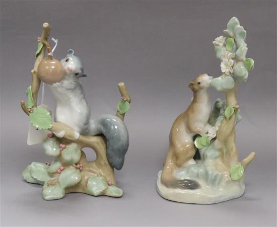 Two Lladro squirrel groups height 24cm